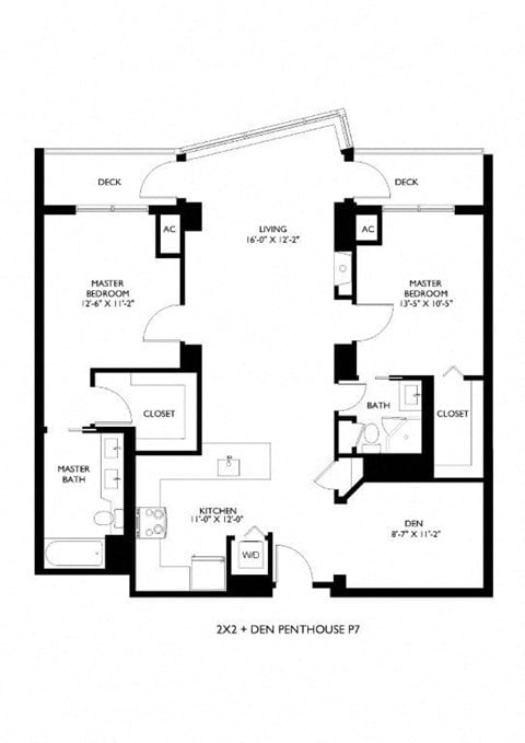 Floor plan for 2 beds, 2 baths, 1263 sqft